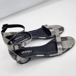 Vaneli‎ Block Heel Sandals Ankle Strap Striped Pattern Dress Shoes 7N